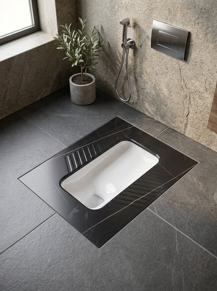 Black Marble Squatting Toilet S-trap